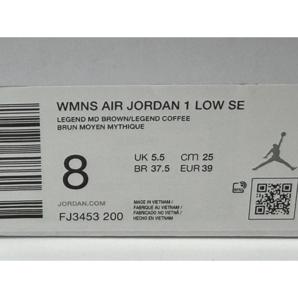 Women's Size 8 - Nike Jordan 1 Low Se Legend Coffee FJ3453-200 No Box Lid